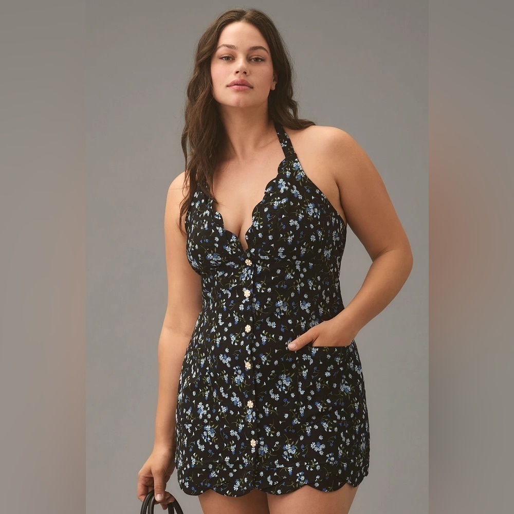 NWT Size 16W - Maeve Halter V-Neck Scallop Mini Dress